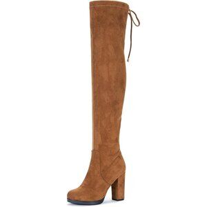 Women's Camel-imitation Suede Thigh High Over The Knee Rounded Toe Tall Boot